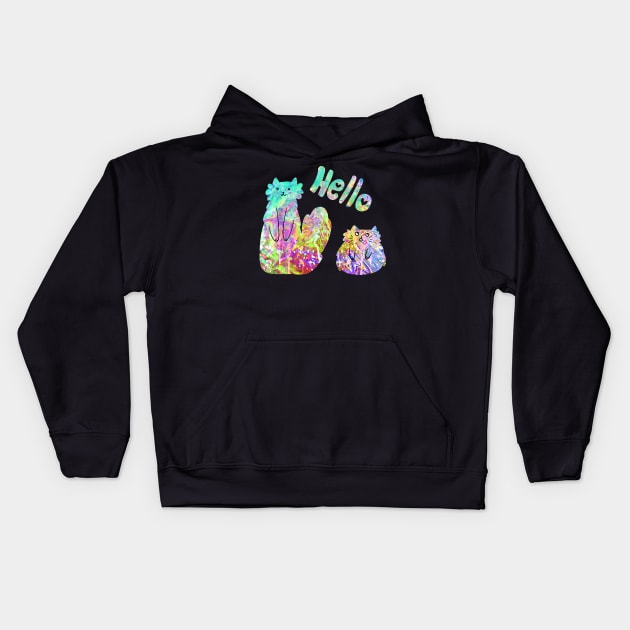 "Hello" Kitties Pastel Grunge Kids Hoodie by saradaboru